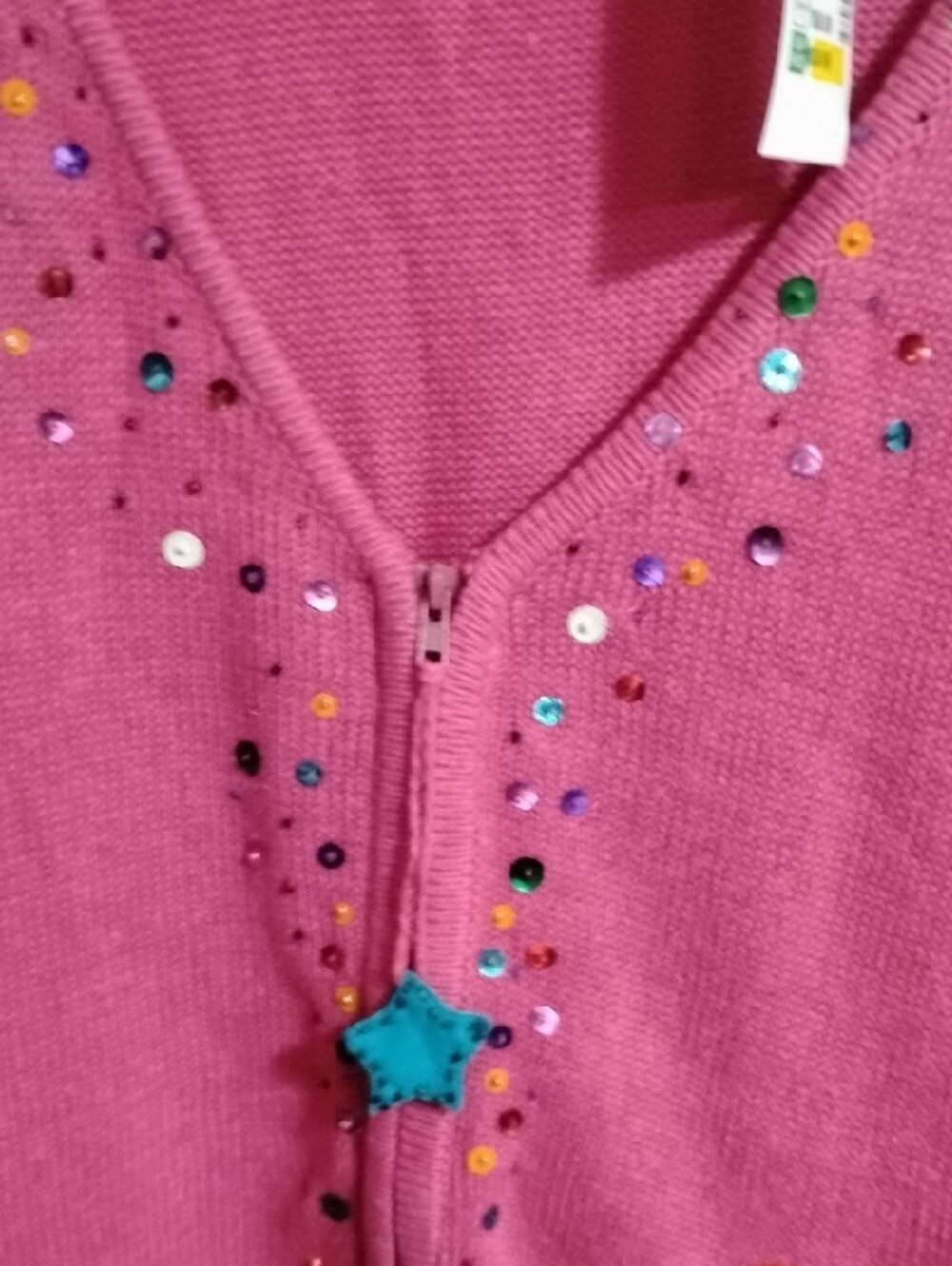 Carly St. Claire Bright Pink V-Neck Sequin Christmas Tree Sweater - Picture 7 of 9